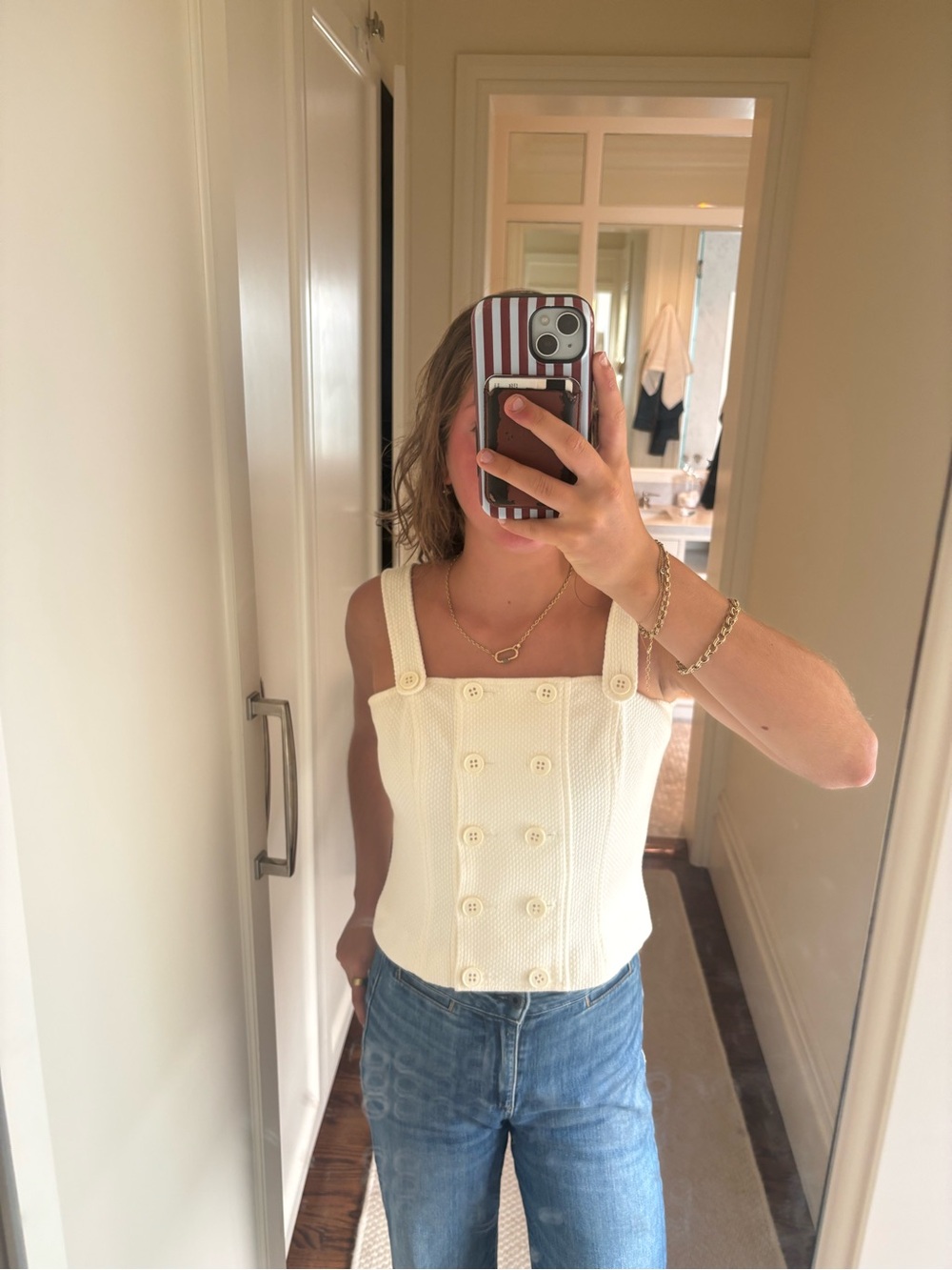 Worth Cream Button-Front Knit Corset Camisole